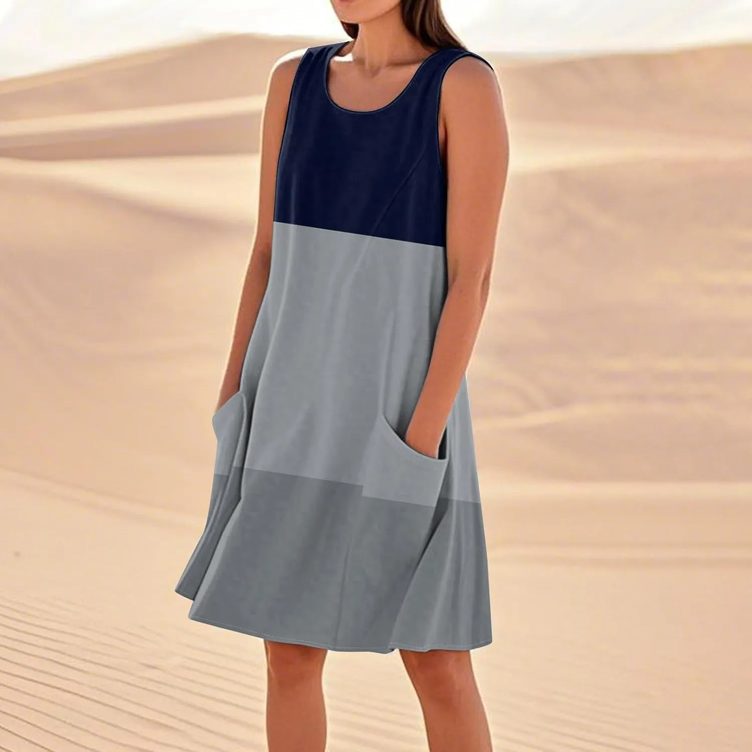 Summer Dresses for Women 2025 Beach Loose T Shirt Dress Casual Sleeveless Sundresses U Neck Tank Dress with Pockets