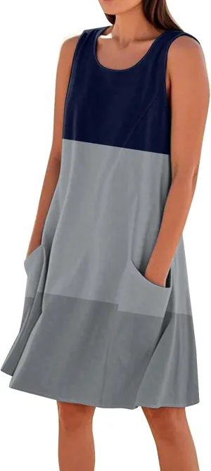Summer Dresses for Women 2025 Beach Loose T Shirt Dress Casual Sleeveless Sundresses U Neck Tank Dress with Pockets