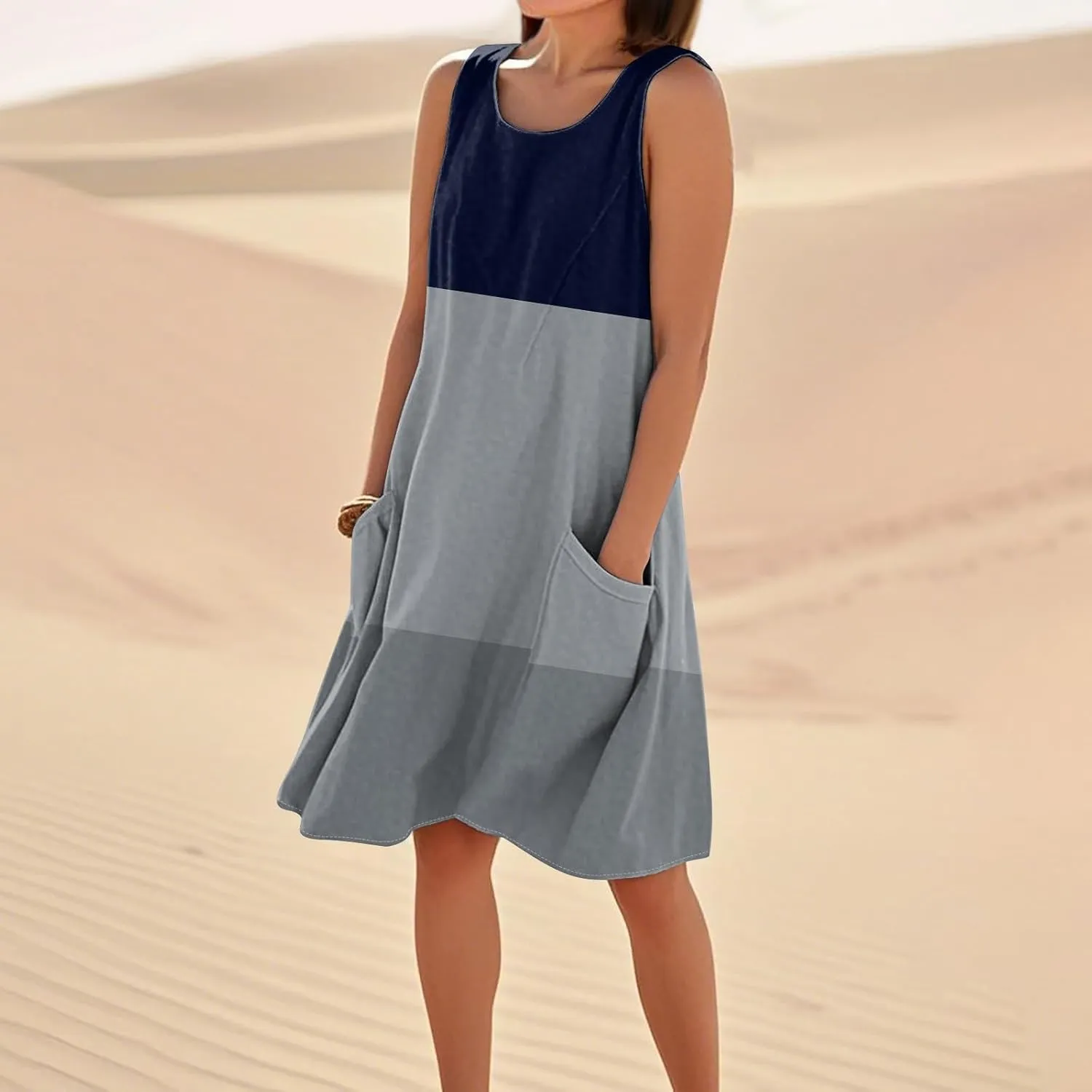 Summer Dresses for Women 2025 Beach Loose T Shirt Dress Casual Sleeveless Sundresses U Neck Tank Dress with Pockets