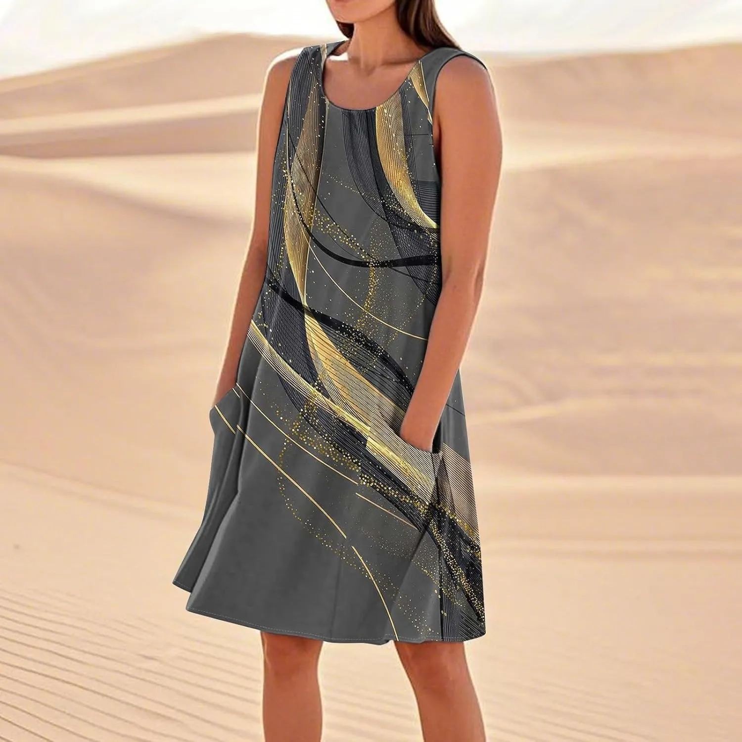 Summer Dresses for Women 2025 Beach Loose T Shirt Dress Casual Sleeveless Sundresses U Neck Tank Dress with Pockets