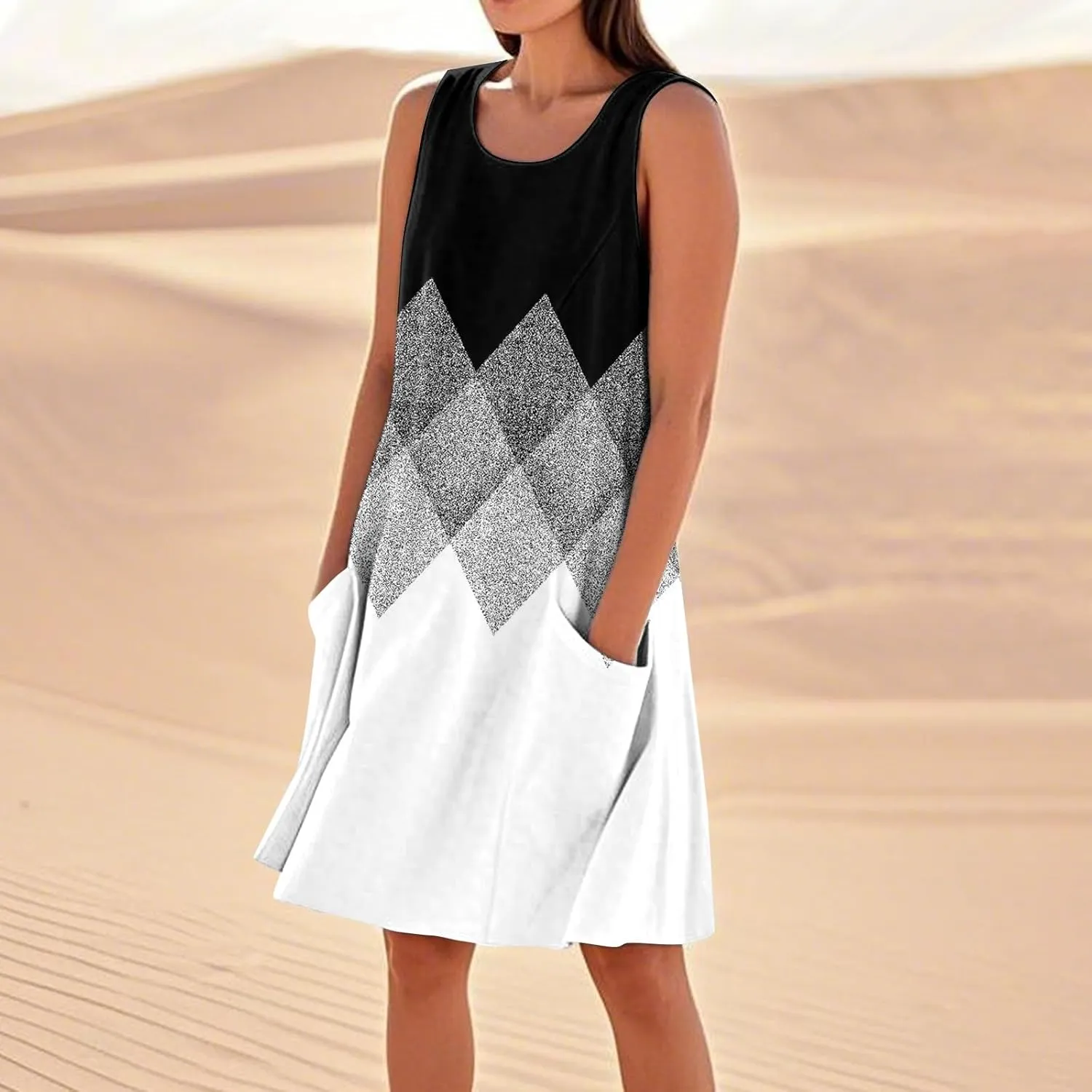 Summer Dresses for Women 2025 Beach Loose T Shirt Dress Casual Sleeveless Sundresses U Neck Tank Dress with Pockets