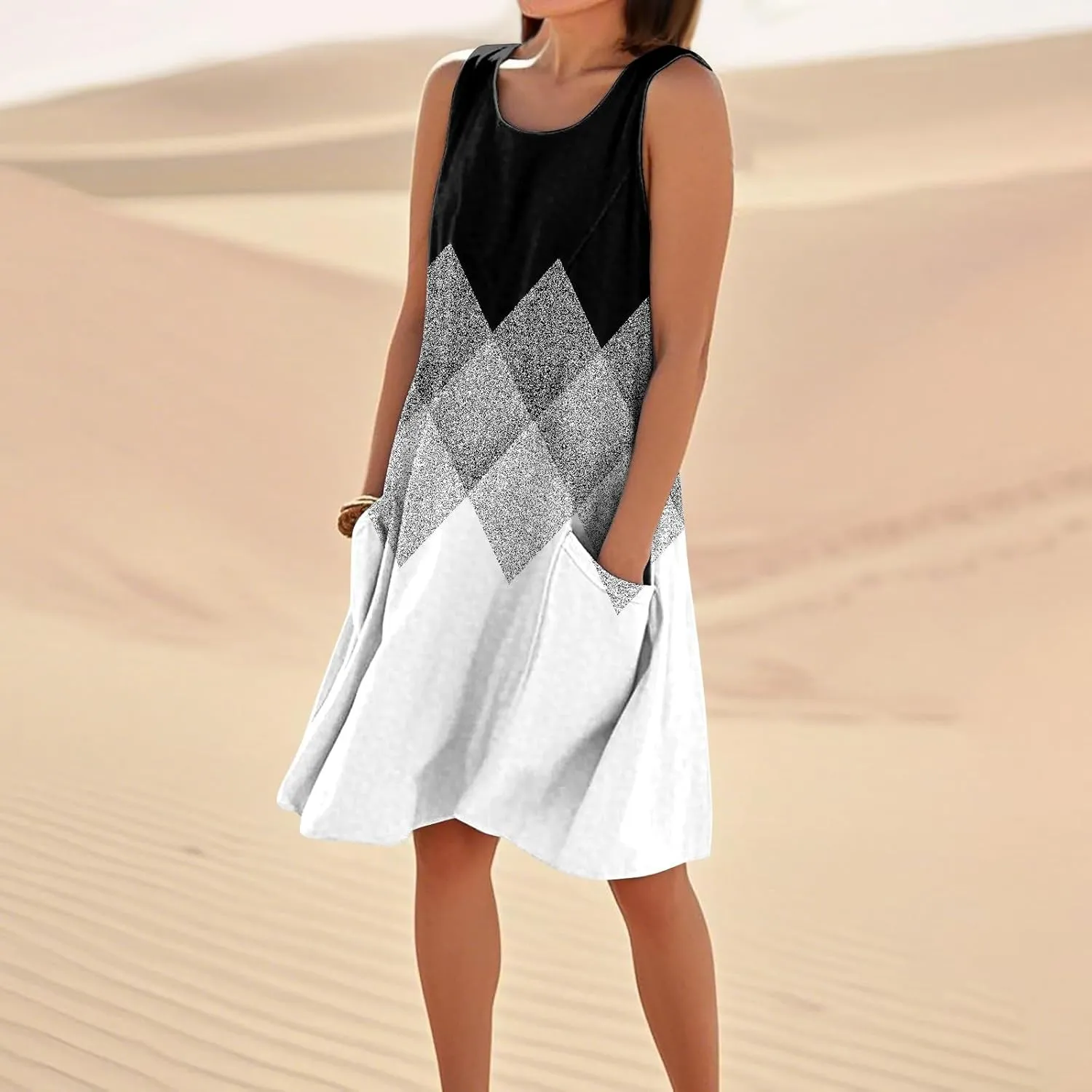 Summer Dresses for Women 2025 Beach Loose T Shirt Dress Casual Sleeveless Sundresses U Neck Tank Dress with Pockets