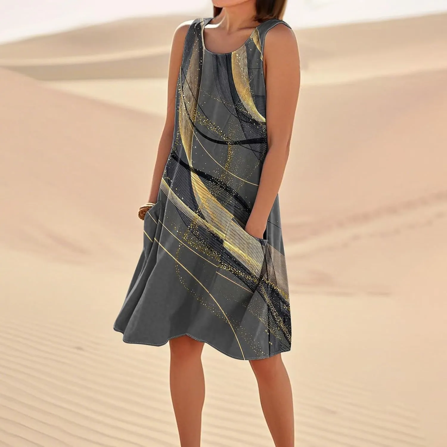 Summer Dresses for Women 2025 Beach Loose T Shirt Dress Casual Sleeveless Sundresses U Neck Tank Dress with Pockets