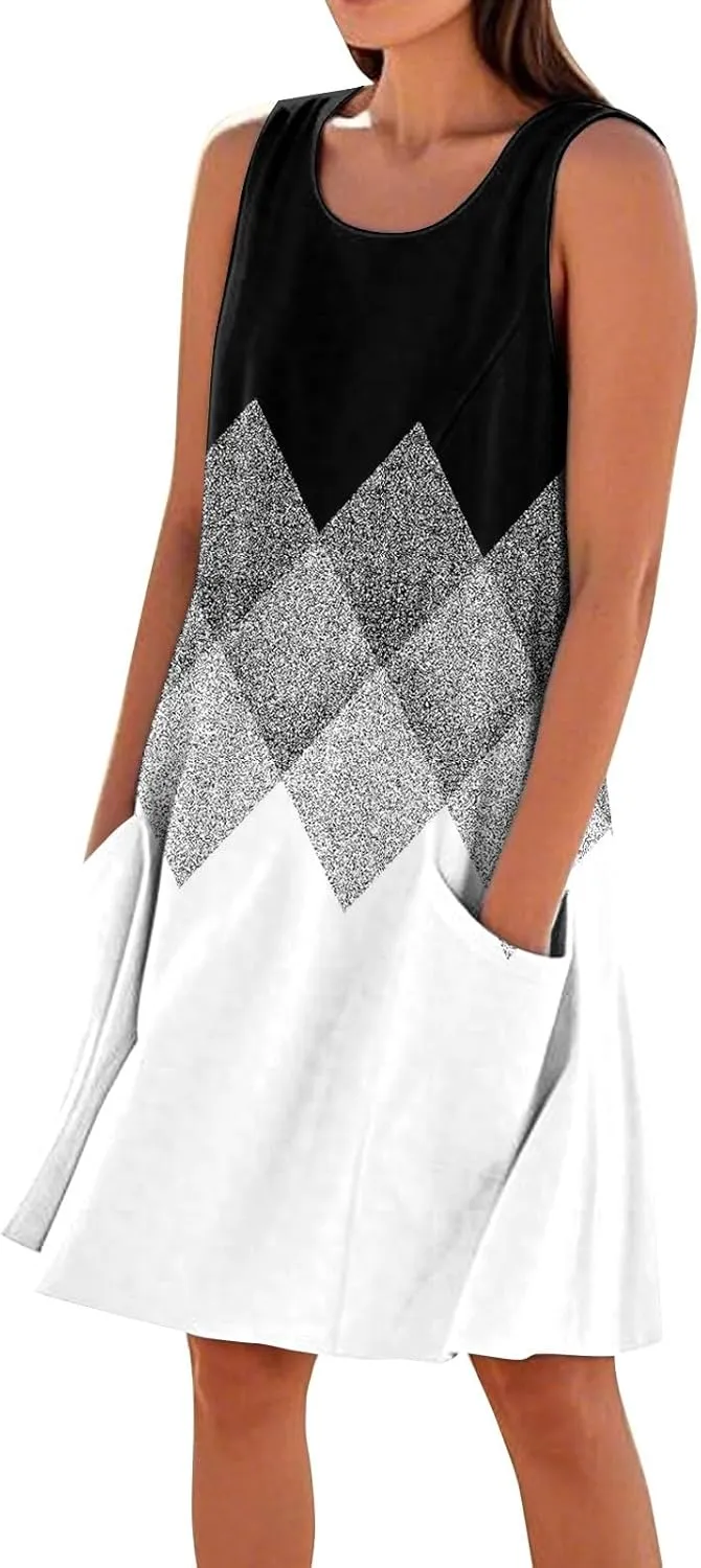 Summer Dresses for Women 2025 Beach Loose T Shirt Dress Casual Sleeveless Sundresses U Neck Tank Dress with Pockets