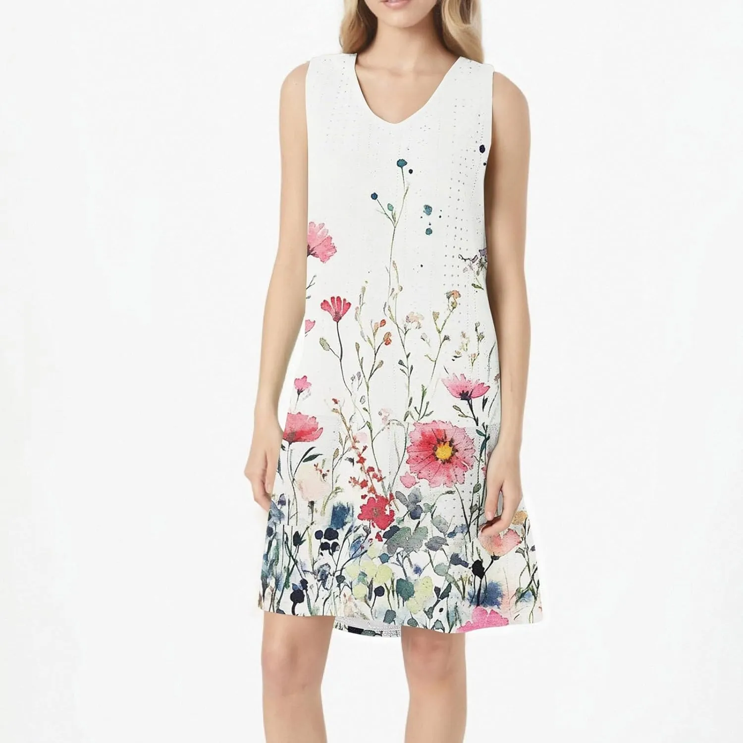 Summer Dresses for Women 2025 Beach T Shirt Dresses Sleeveless Floral Flowy Tshirt Tank Sundresses with Pocket