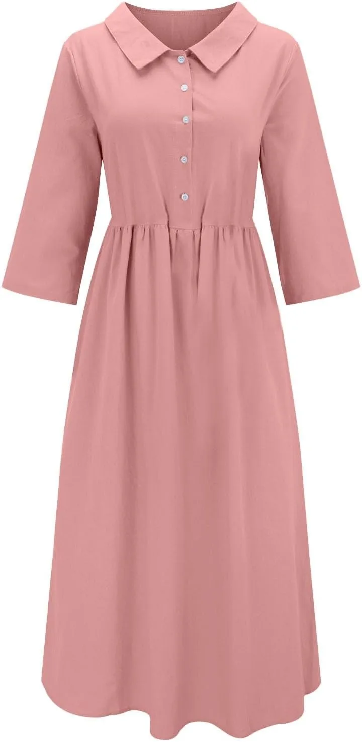 Sun Dresses for Women 2025 Vacation Beach Casual Loose Summer Cover Up V-Neck Dress Button Down Boho Short Sleeve Dresses