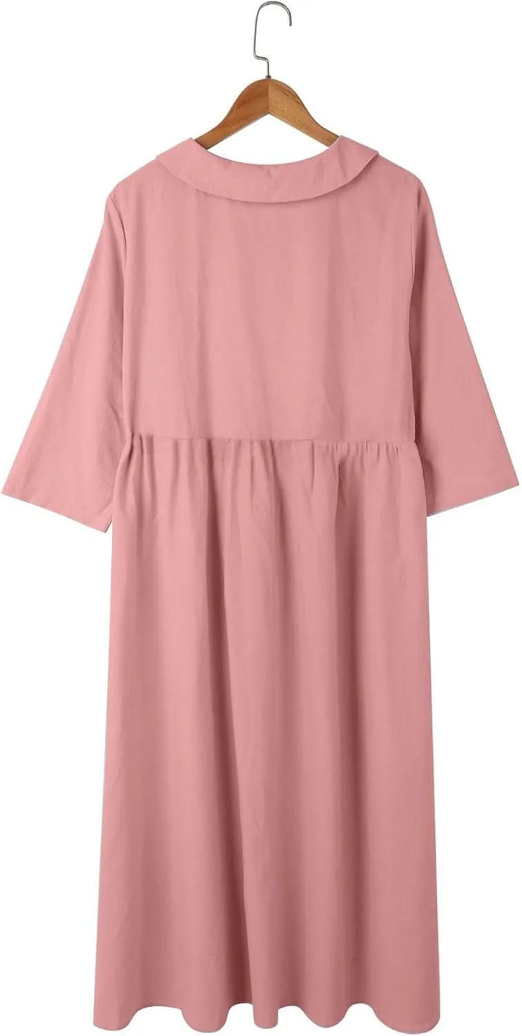 Sun Dresses for Women 2025 Vacation Beach Casual Loose Summer Cover Up V-Neck Dress Button Down Boho Short Sleeve Dresses