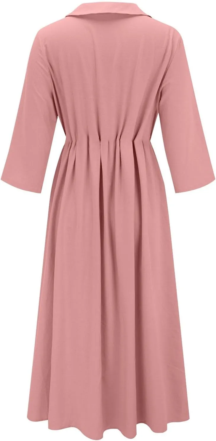 Sun Dresses for Women 2025 Vacation Beach Casual Loose Summer Cover Up V-Neck Dress Button Down Boho Short Sleeve Dresses