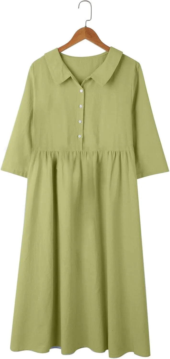 Sun Dresses for Women 2025 Vacation Beach Casual Loose Summer Cover Up V-Neck Dress Button Down Boho Short Sleeve Dresses