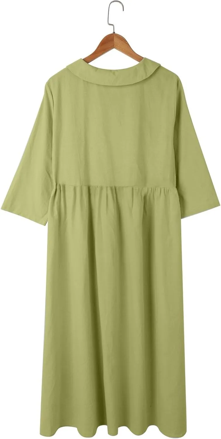 Sun Dresses for Women 2025 Vacation Beach Casual Loose Summer Cover Up V-Neck Dress Button Down Boho Short Sleeve Dresses