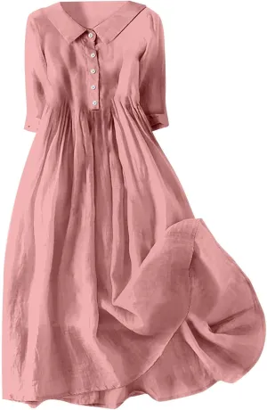 Sun Dresses for Women 2025 Vacation Beach Casual Loose Summer Cover Up V-Neck Dress Button Down Boho Short Sleeve Dresses