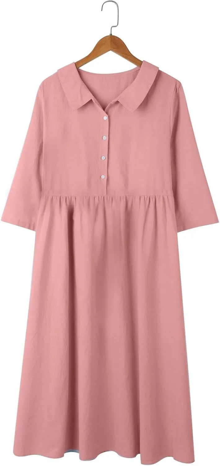 Sun Dresses for Women 2025 Vacation Beach Casual Loose Summer Cover Up V-Neck Dress Button Down Boho Short Sleeve Dresses