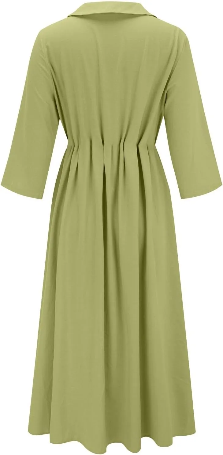 Sun Dresses for Women 2025 Vacation Beach Casual Loose Summer Cover Up V-Neck Dress Button Down Boho Short Sleeve Dresses