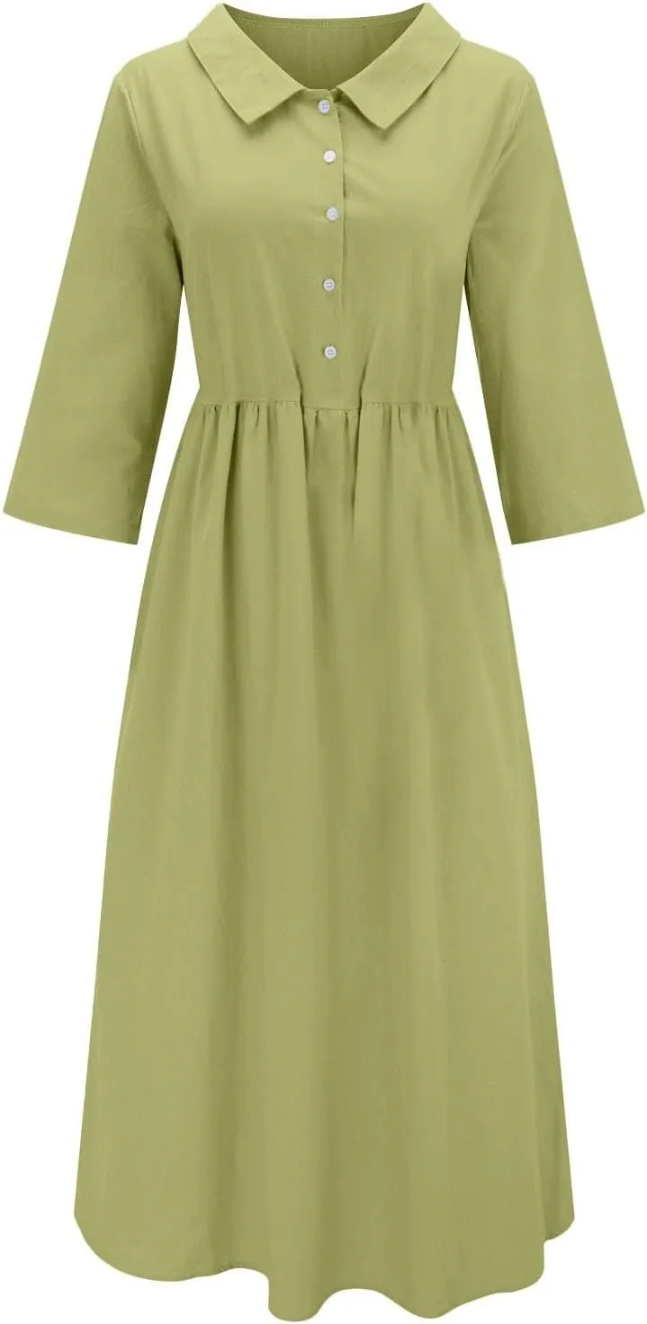 Sun Dresses for Women 2025 Vacation Beach Casual Loose Summer Cover Up V-Neck Dress Button Down Boho Short Sleeve Dresses