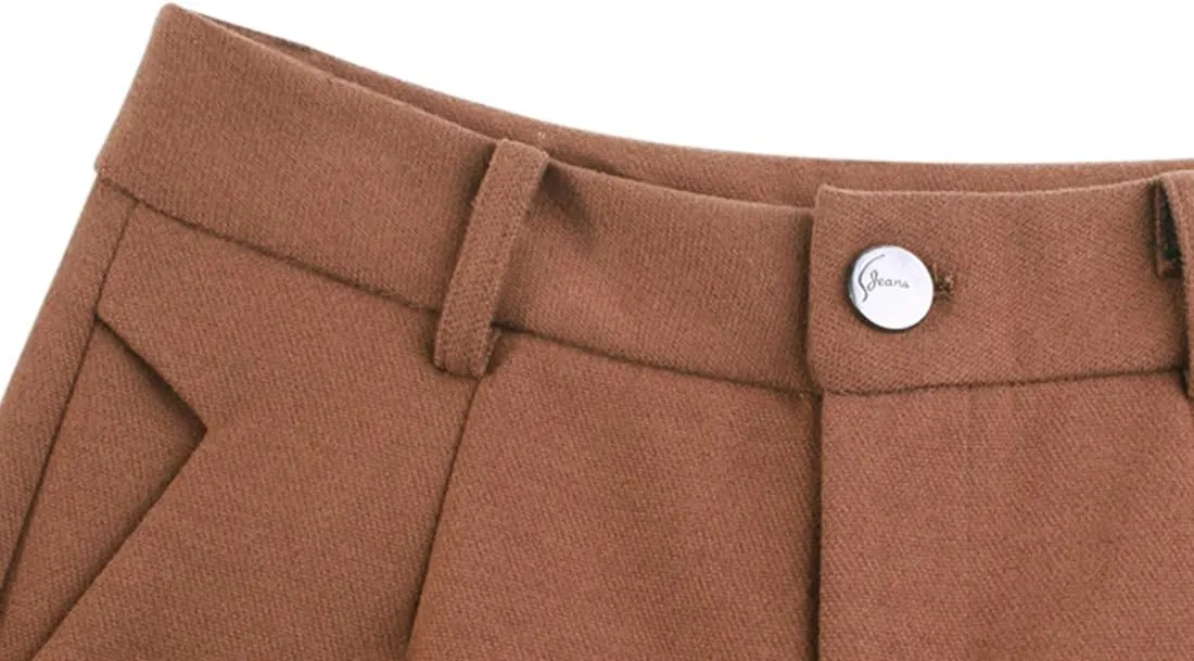 Tanming Women's Casual High Waist Trousers Wool Blend Cropped Wide Leg Pants