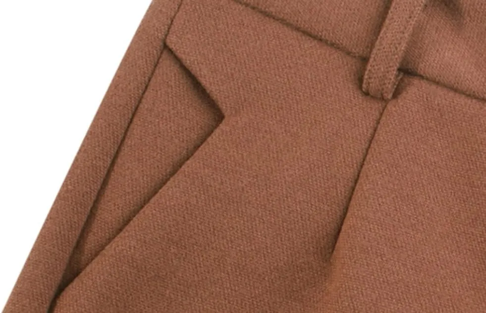 Tanming Women's Casual High Waist Trousers Wool Blend Cropped Wide Leg Pants