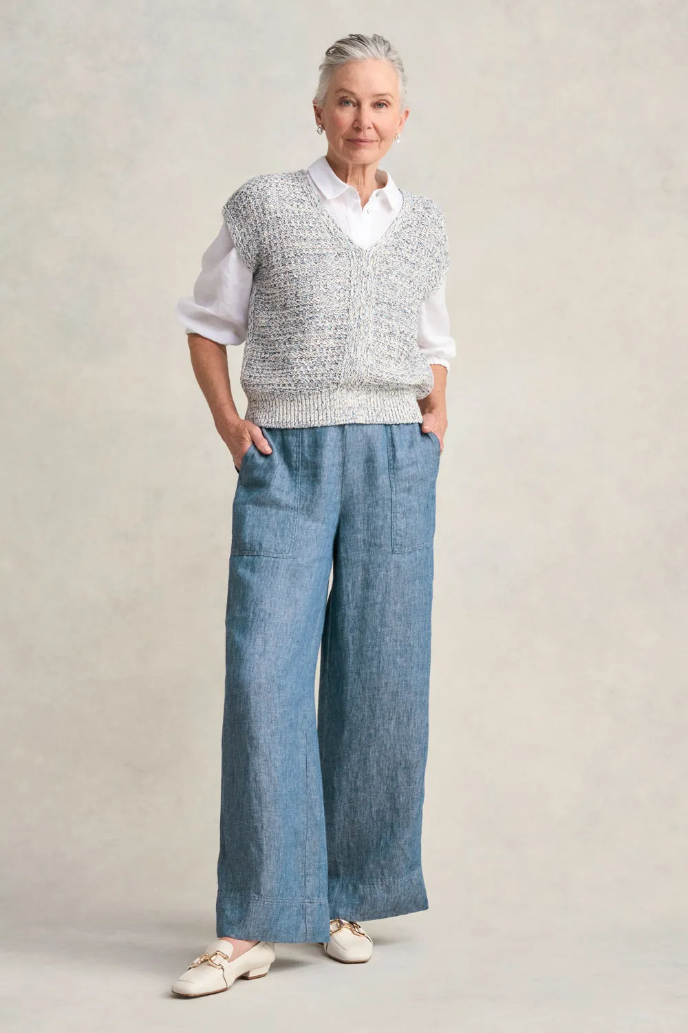 Tape Yarn Knit Top - Blue White Marle