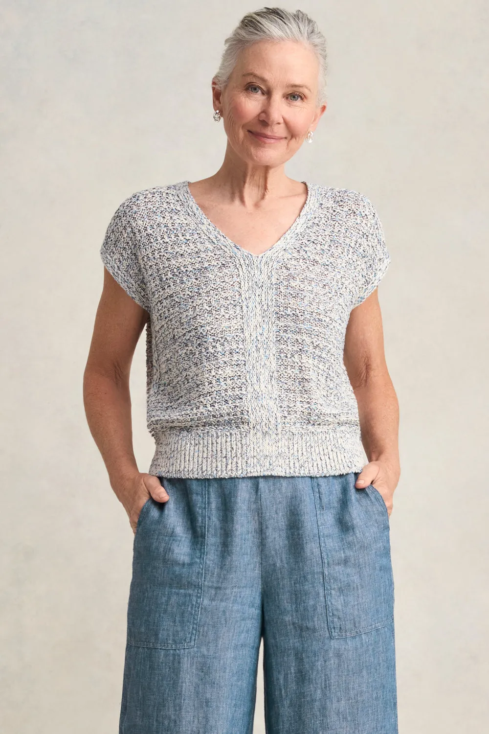 Tape Yarn Knit Top - Blue White Marle