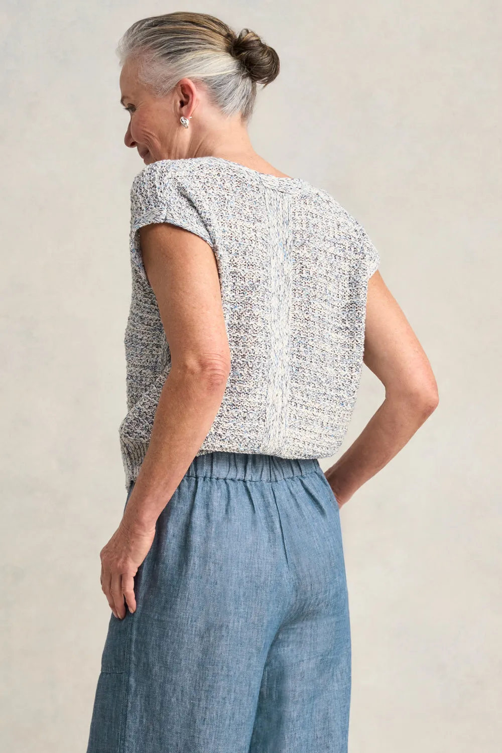 Tape Yarn Knit Top - Blue White Marle