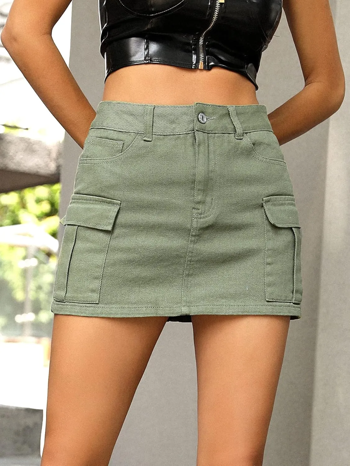 WDIRARA Women's High Waisted Mini Skirt Pencil Denim Jean Skirt with Pockets