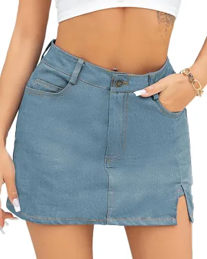 We1Fit Skorts for Women High Waisted Trendy Denim Mini Skirt Side Slit Jean Shorts Stretchy Skirts