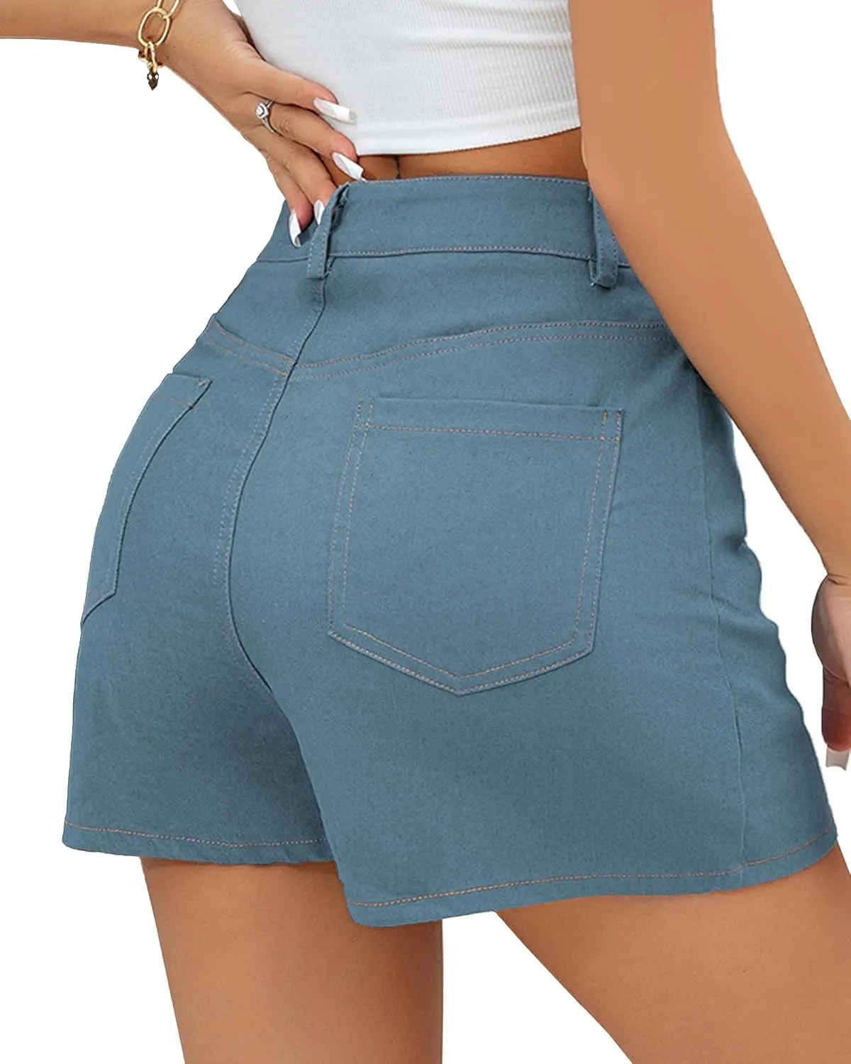 We1Fit Skorts for Women High Waisted Trendy Denim Mini Skirt Side Slit Jean Shorts Stretchy Skirts