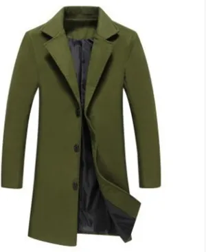 Winter Jackets for Men Long Trench Coats Wool Blend Peacoat Trendy Notched Lapel Overcoat Single Breasted Jacket 2024