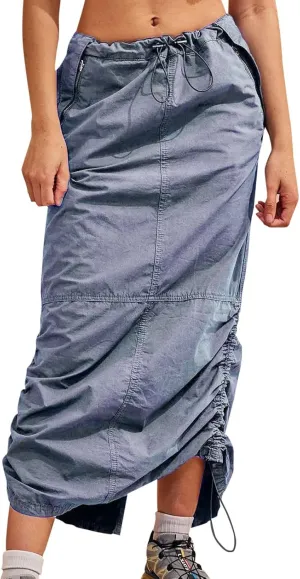 Women Cargo Long Skirt Skirts for Women Plus Size Drawstring High Waist Maxi Cargo Skirt with Pockets Black Skirt