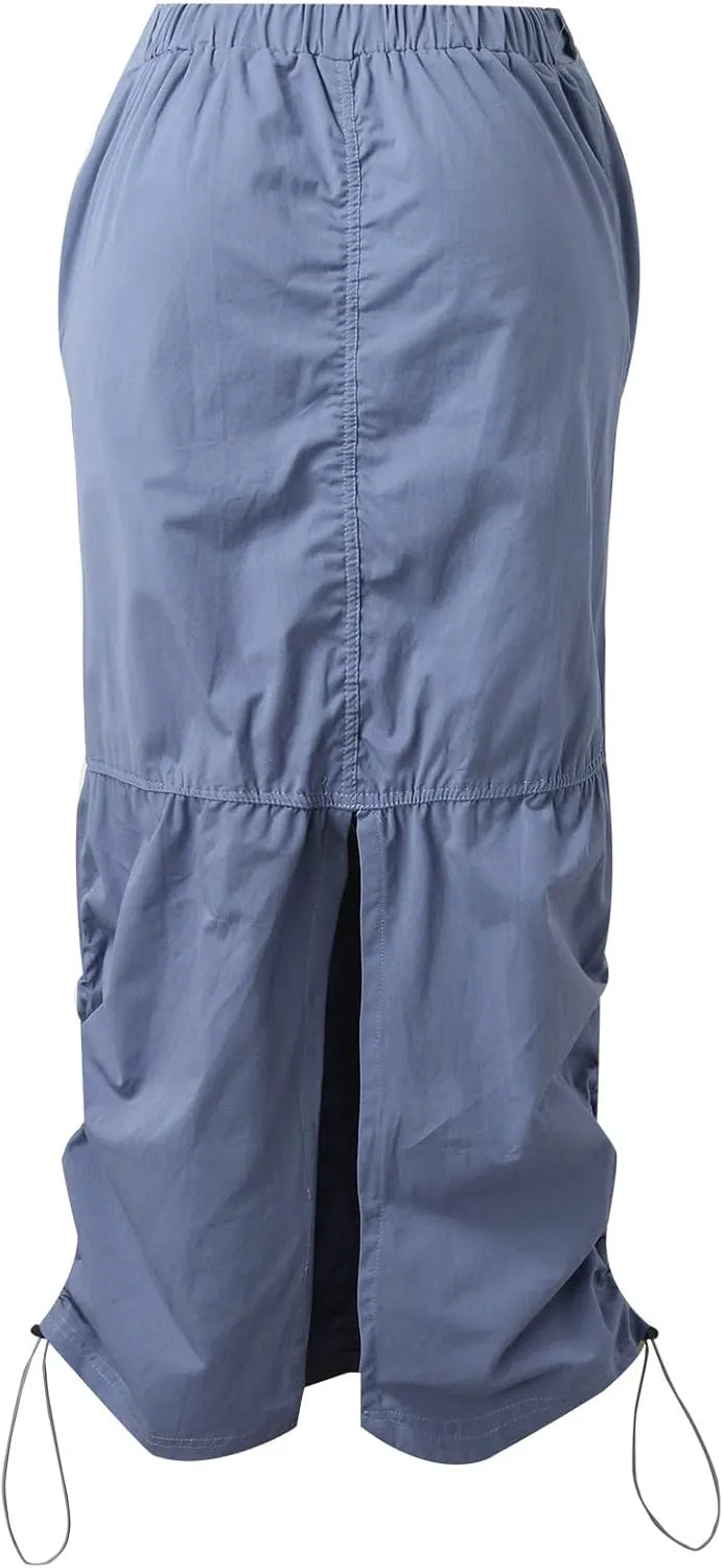 Women Cargo Long Skirt Skirts for Women Plus Size Drawstring High Waist Maxi Cargo Skirt with Pockets Black Skirt