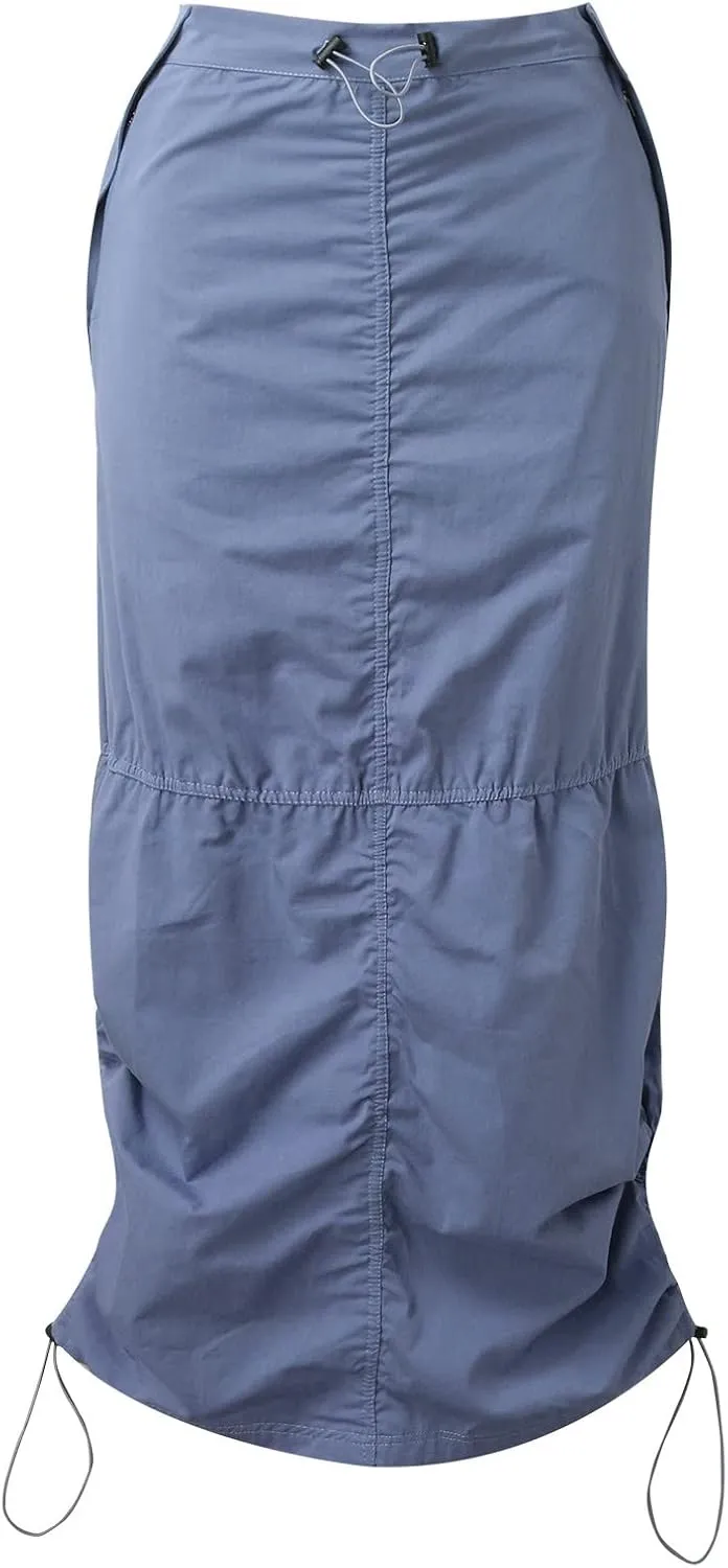 Women Cargo Long Skirt Skirts for Women Plus Size Drawstring High Waist Maxi Cargo Skirt with Pockets Black Skirt