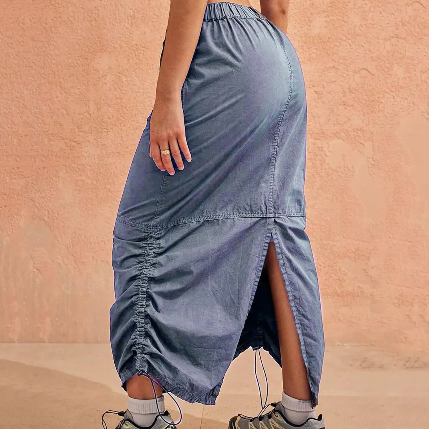 Women Cargo Long Skirt Skirts for Women Plus Size Drawstring High Waist Maxi Cargo Skirt with Pockets Black Skirt
