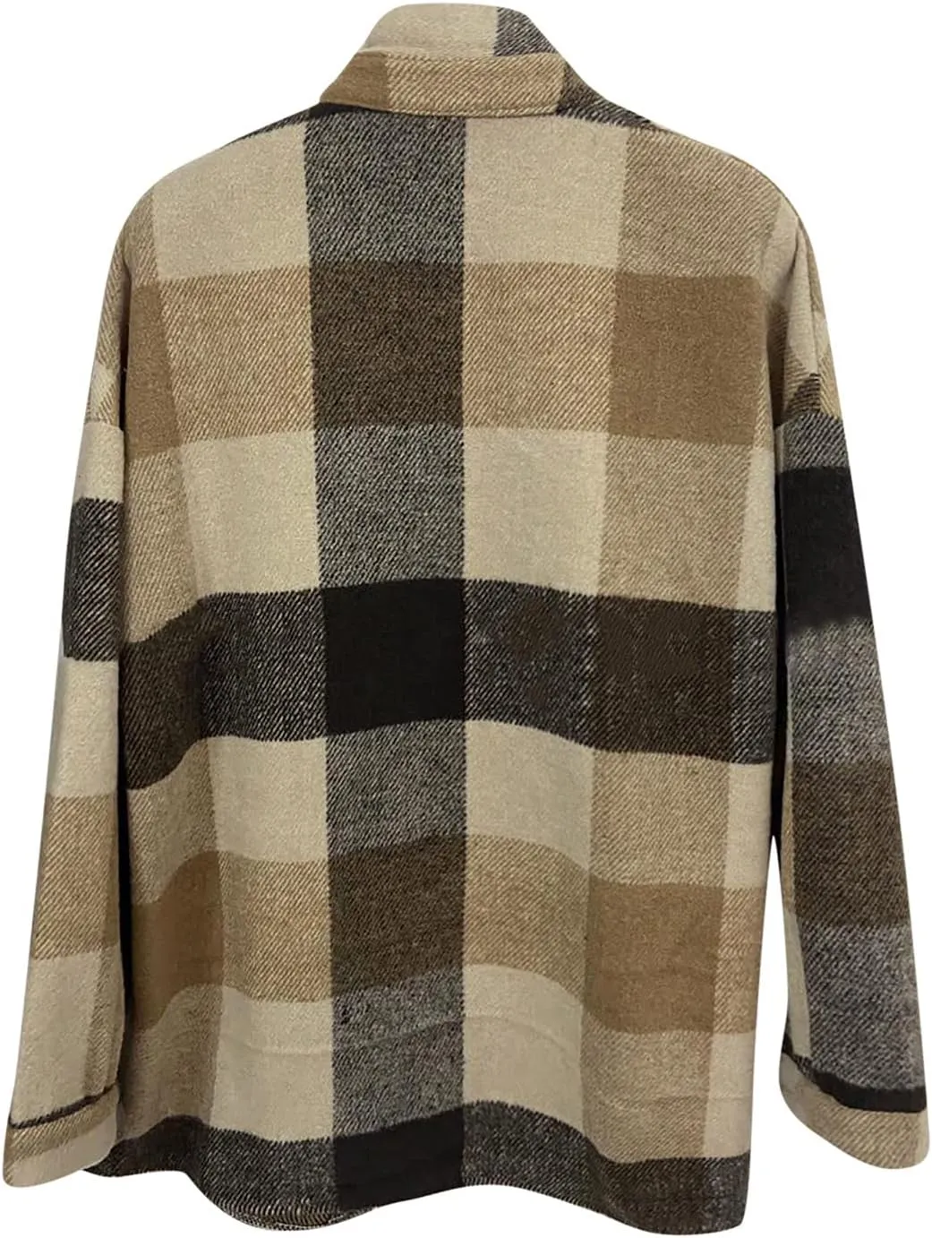 Women Girl Fleece Jacket Flannel Wool Blend Buffalo Plaid Shacket Jacket Lapel Pockets Button Winter Trench Coat