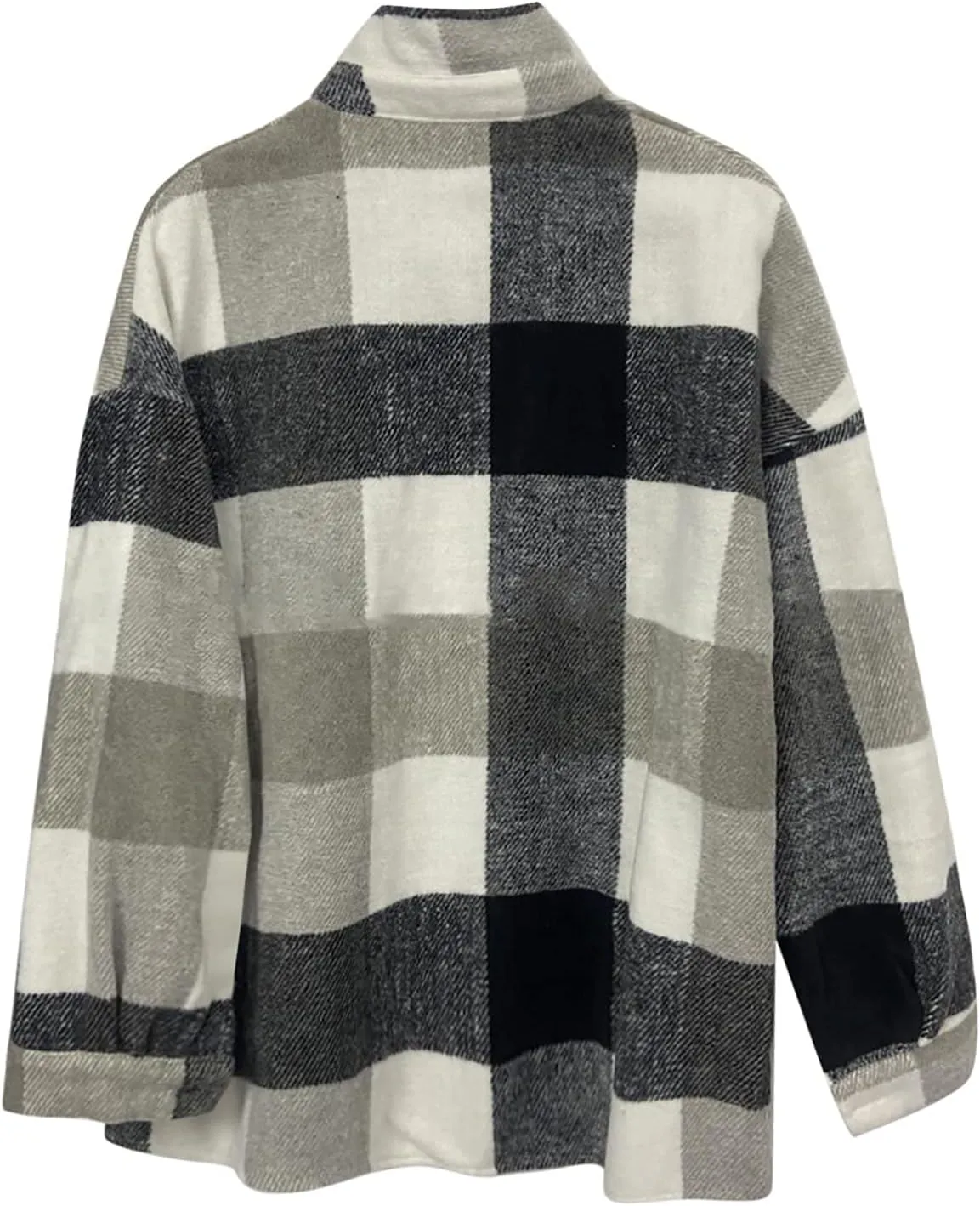Women Girl Fleece Jacket Flannel Wool Blend Buffalo Plaid Shacket Jacket Lapel Pockets Button Winter Trench Coat