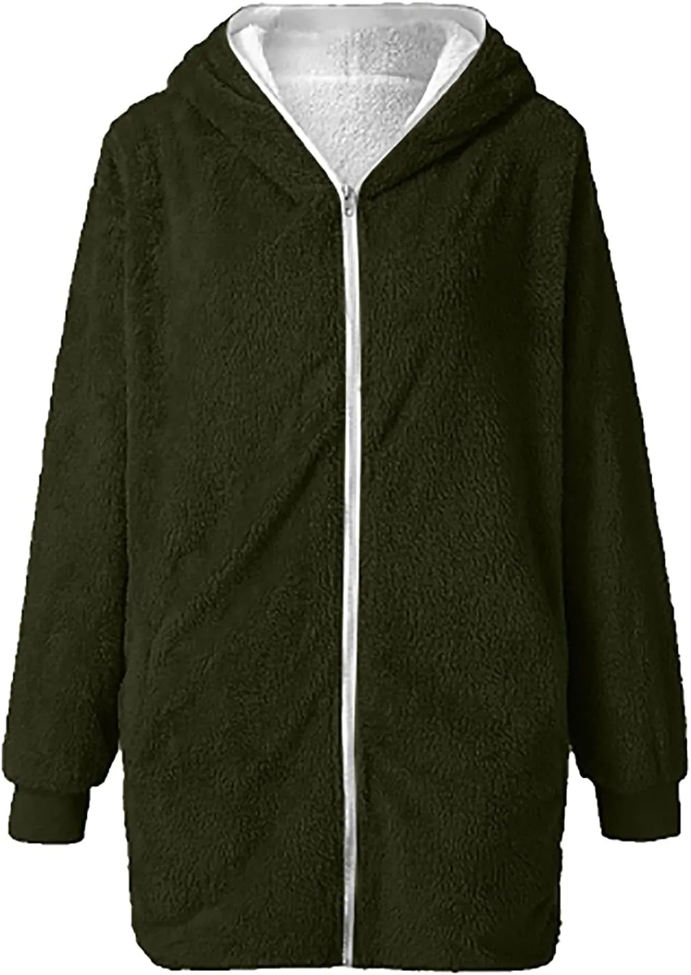 Women Girls Winter Sherpa Hooded Jackets Zip up Hoodie Quilted Lightweight Wool Blend Fleece Trench Coats Outerwear