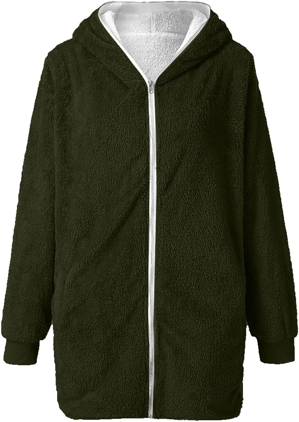 Women Girls Winter Sherpa Hooded Jackets Zip up Hoodie Quilted Lightweight Wool Blend Fleece Trench Coats Outerwear
