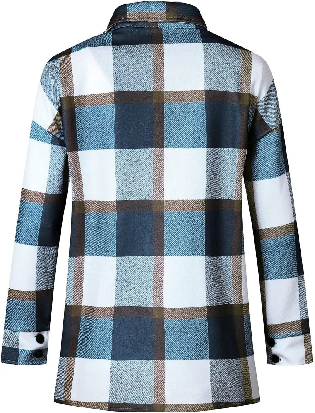 Women Plaid Shacket Jacket Button Down Wool Blend Fall Flannel Jacket Tartan Trench Coat Lapel Collar Loose Outerwear
