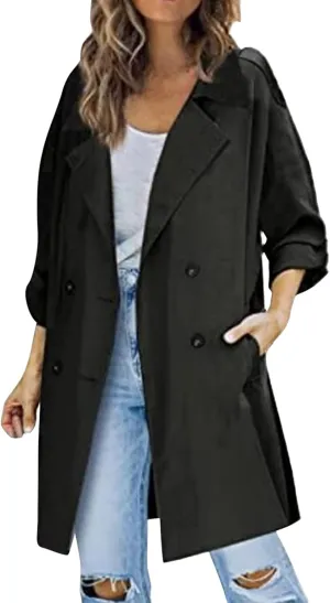 Women's Casual Trench Coat Lightweight Outdoor Windbreaker Rain Coat Shell for Hiking, Travel Trench Coat Outerwear