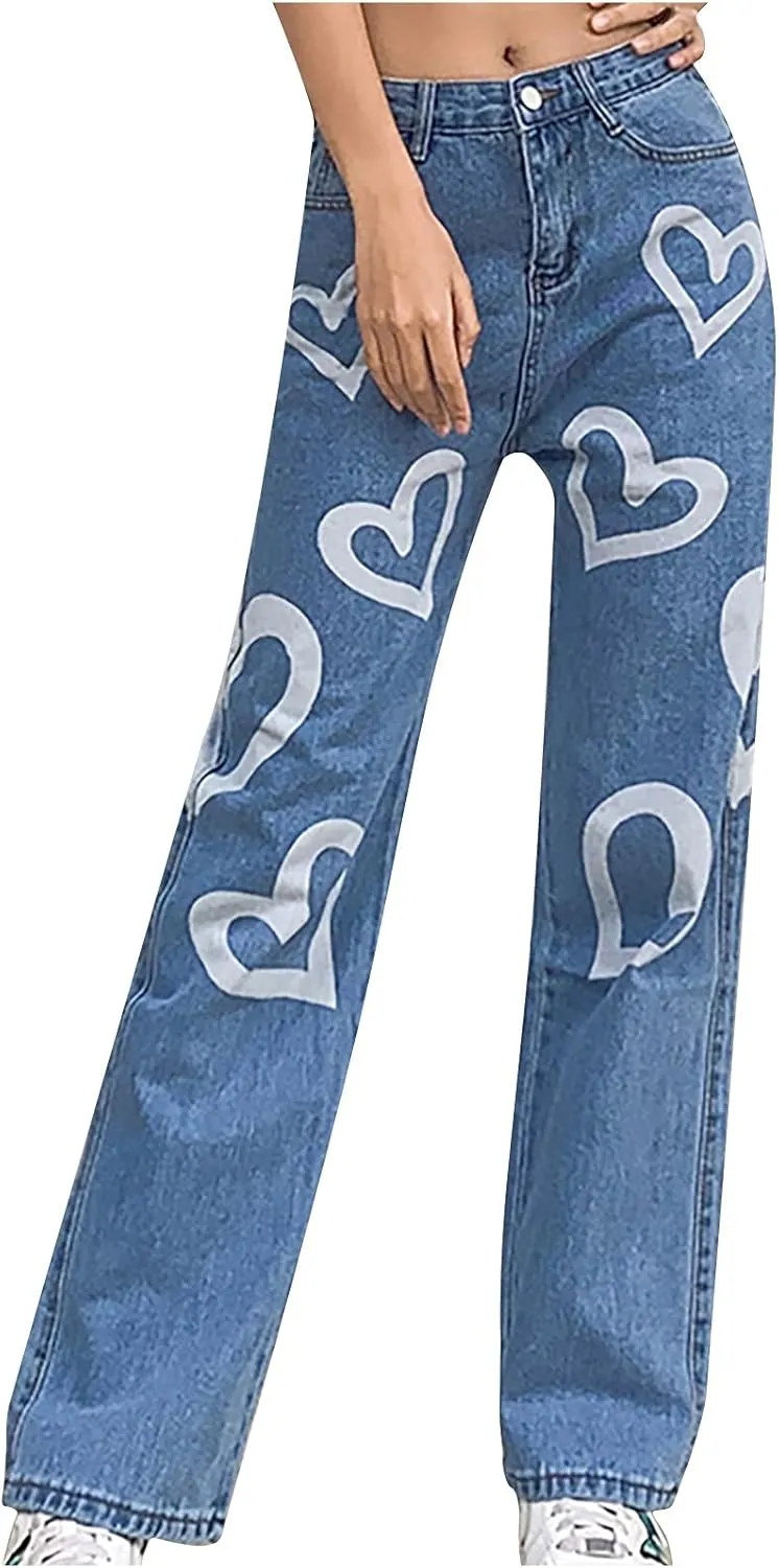 Women's High Waist Baggy Jeans Wide Leg Denim Jeans Flap Pocket Side Jeans Straight Casual Loose Trousers Classic Streetwear, White