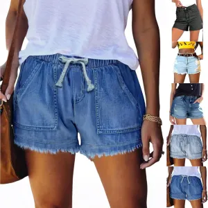 Womens Jean Shorts High Waisted Ripped Stretchy Denim Shorts Casual Cute Frayed Rolled Hem Baggy Jorts with Pockets