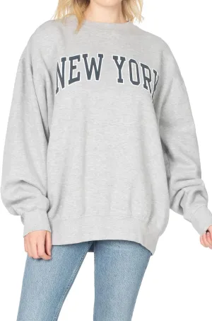 Women's New York Varsity Outlined Graphic Vintage Oversized Crewneck Sweatshirt