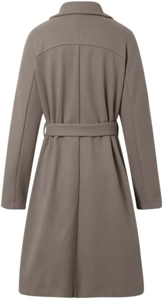 Women's Notch Lapel Double Breasted Wool Blend Mid Long Pea Trench Coat