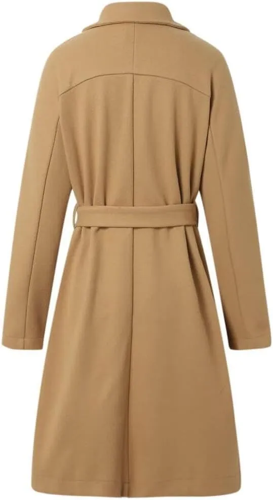 Women's Notch Lapel Double Breasted Wool Blend Mid Long Pea Trench Coat