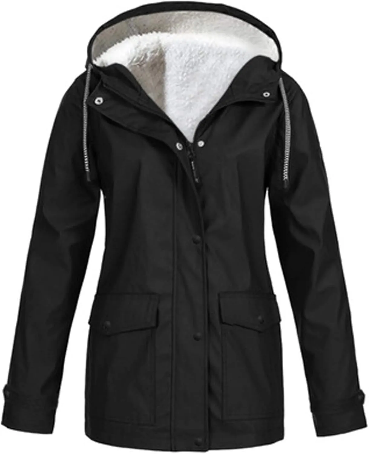 Women's Raincoats Plus Size Fleece-Lined Jacket Waterproof Winter Ski Jacket Outdoor Hooded Hiking Coats Windbreaker
