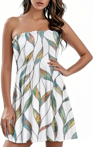 Womens Sexy Strapless Summer Mini Dress Sleeveless Smocked A Lined Bubble Wedding Party Dress Beach Vacation Clothes