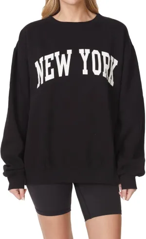 Women's Vintage Oversized New York Varsity Graphic Crewneck Sweatshirt