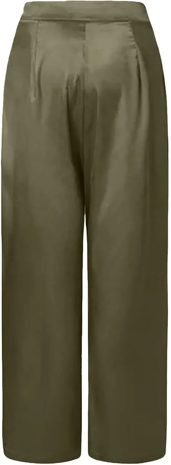 Women's Wide Leg Pants High Waisted Work Dress Pants Loose Fit Back Elastic Waist Business Casual Trousers Office Trousers