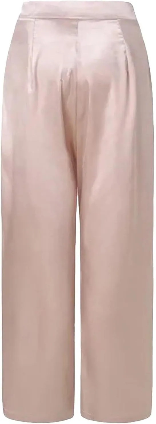 Women's Wide Leg Pants High Waisted Work Dress Pants Loose Fit Back Elastic Waist Business Casual Trousers Office Trousers