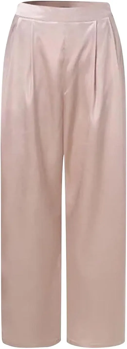 Women's Wide Leg Pants High Waisted Work Dress Pants Loose Fit Back Elastic Waist Business Casual Trousers Office Trousers
