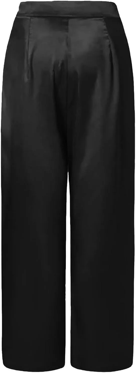 Women's Wide Leg Pants High Waisted Work Dress Pants Loose Fit Back Elastic Waist Business Casual Trousers Office Trousers