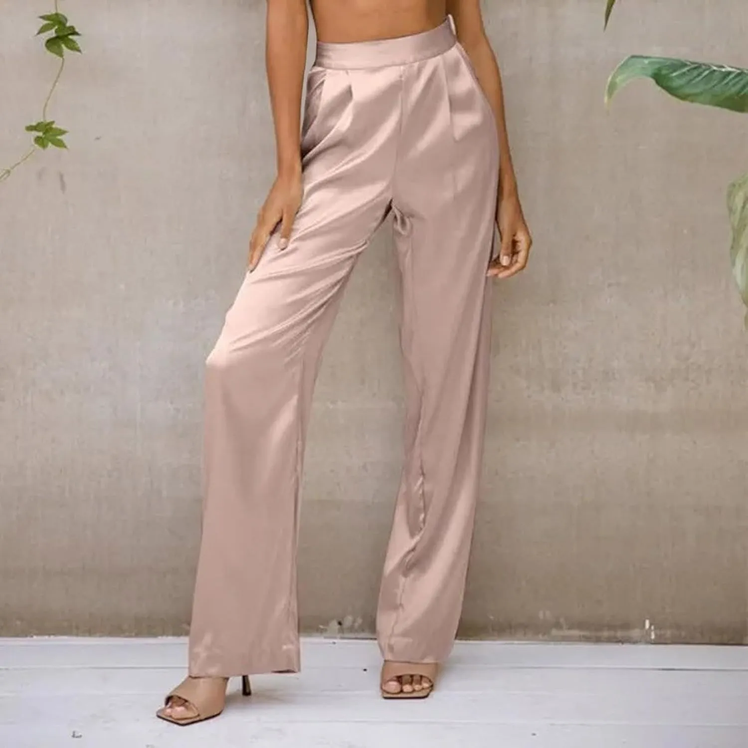Women's Wide Leg Pants High Waisted Work Dress Pants Loose Fit Back Elastic Waist Business Casual Trousers Office Trousers